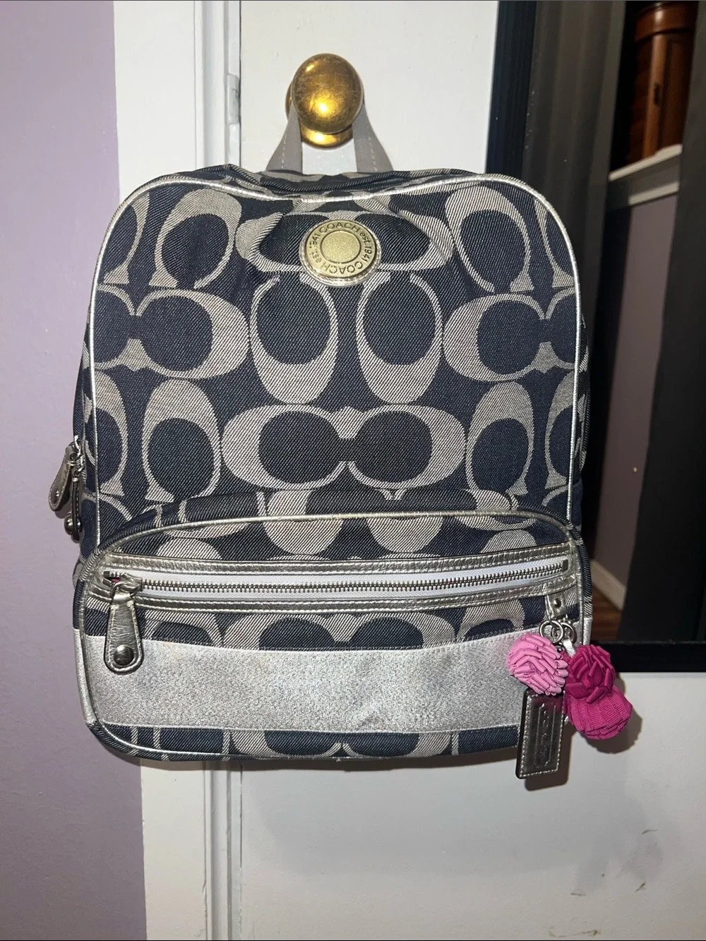 Coach Denim Backpack with Charms